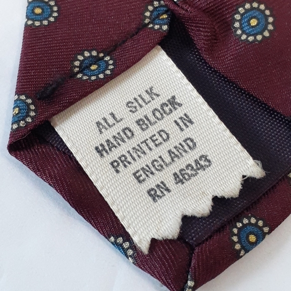 Vintage Adams Row Hand Block Print England Rare Silk Necktie - Picture 5 of 7